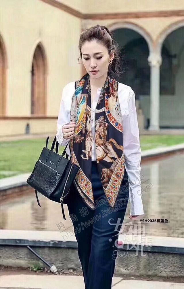 HERMES圍巾 愛馬仕女絲巾 專櫃新品真絲緞面燙金大方巾  llwj6719